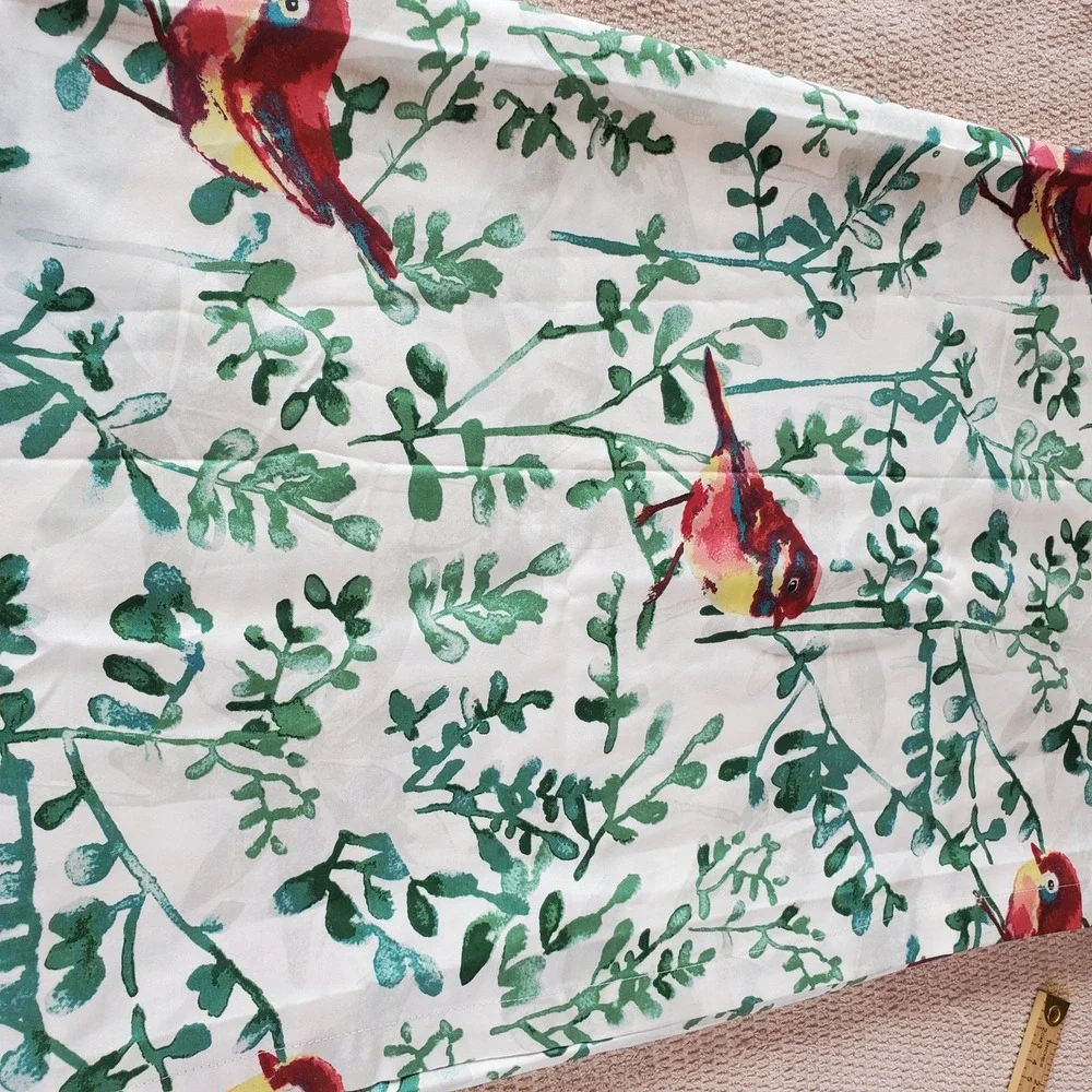 Pier 1 Imports Bird Botanical Cotton Shower Curtain White Green Red Watercolor